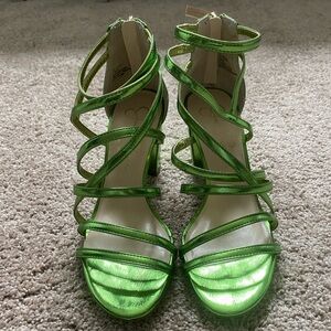 Jessica Simpson metallic green strappy heels.  Size 7.5